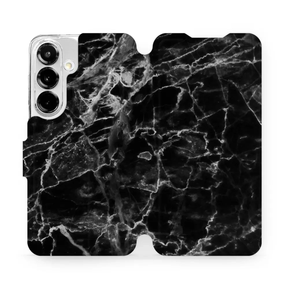 Etui z klapką do Galaxy S25, Mobiwear Book, czarny marmur