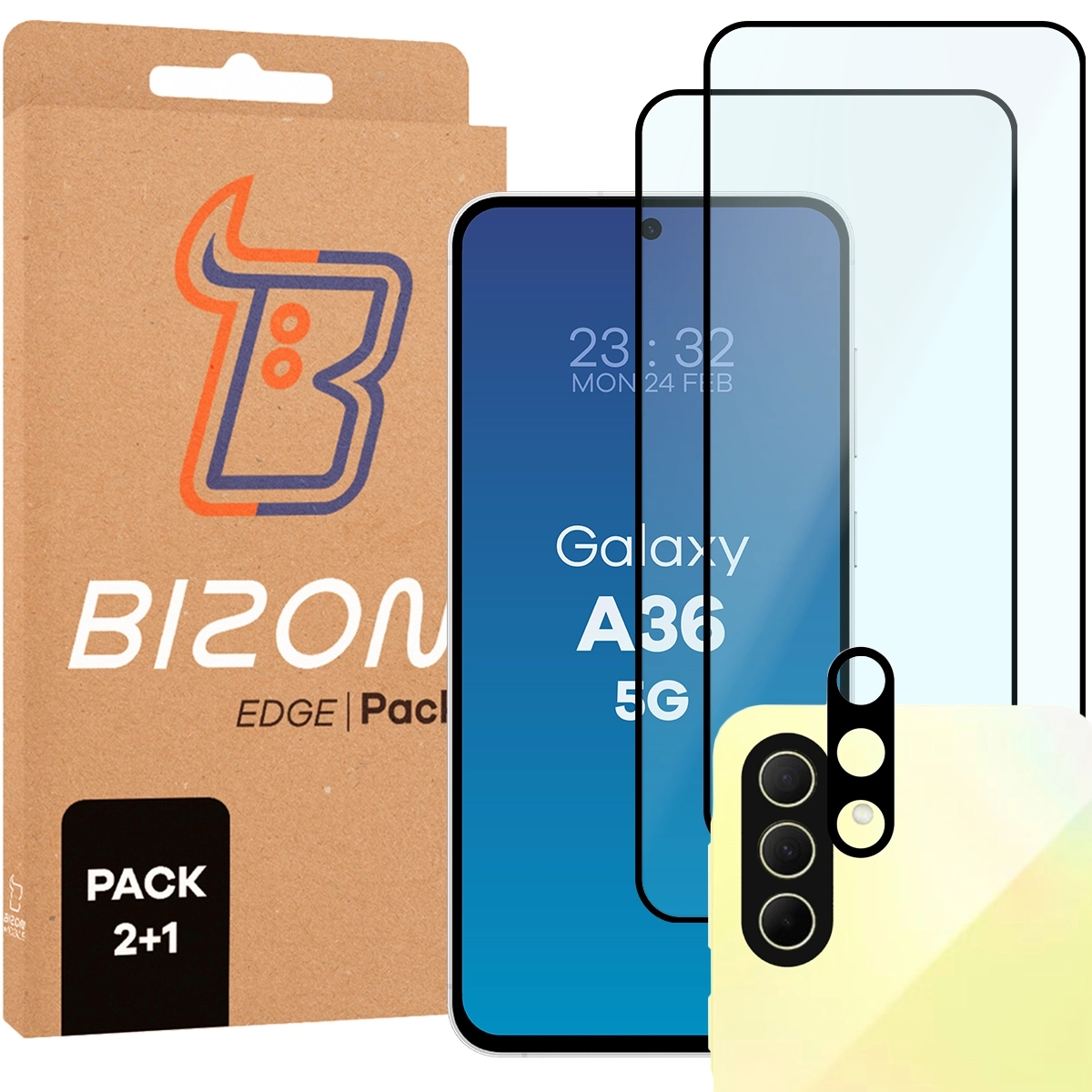 Image of 2x Szkło + szybka na aparat Bizon Edge 2 Pack do Galaxy A36 5G