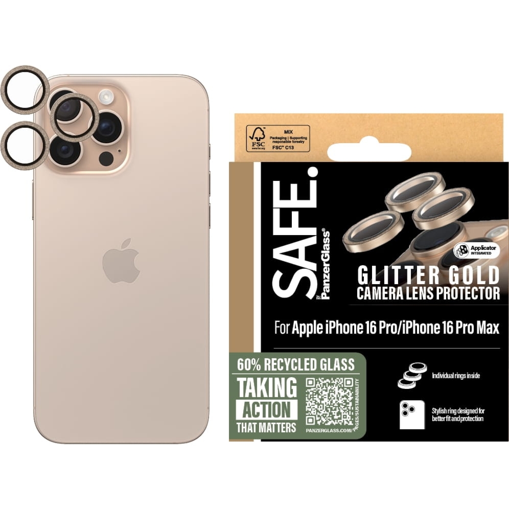 Szkło hartowane na aparat Safe by PanzerGlass Camera Lens Protector  do iPhone 16 Pro / 16 Pro Max,  brokatowe-złote