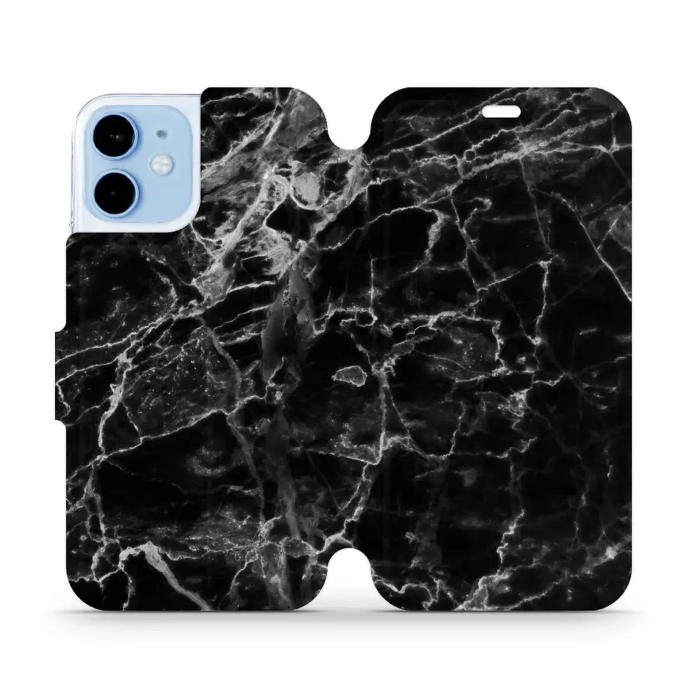 Etui z klapką do iPhone 12 Mini, Mobiwear Book, czarny marmur