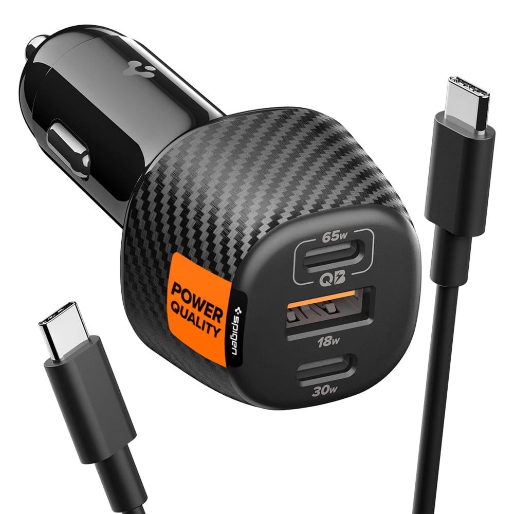 Ładowarka samochodowa Spigen Essential Car Charger EV1133, 2x USB-C PD PPS, USB-A, 113W + kabel, czarna