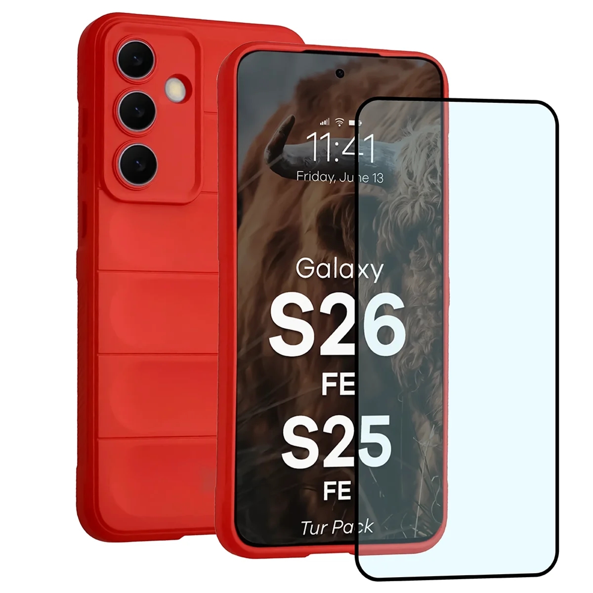 Pancerne etui + szkło hartowane Bizon Tur Pack do Galaxy S26 FE / S25 FE, czerwone