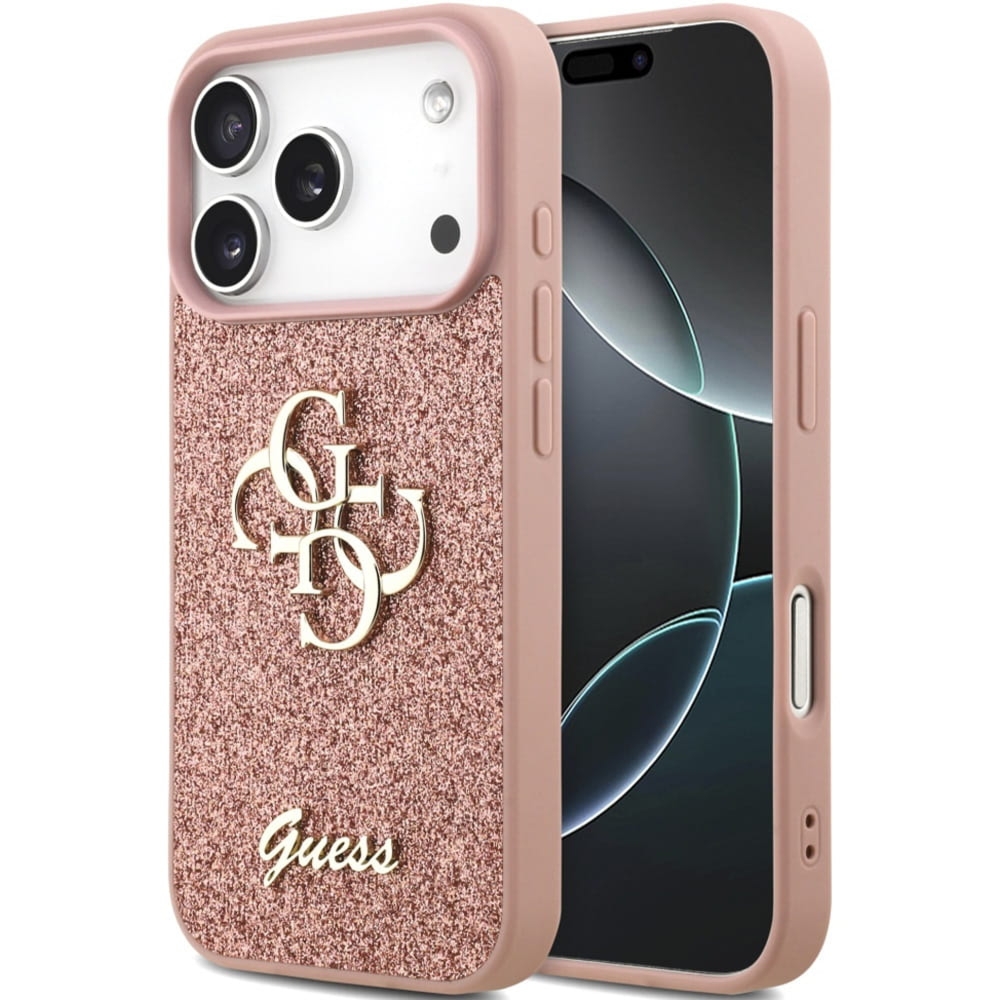 Etui Guess Fixed Glitter Big 4G do iPhone 17 Pro, różowo-brokatowe