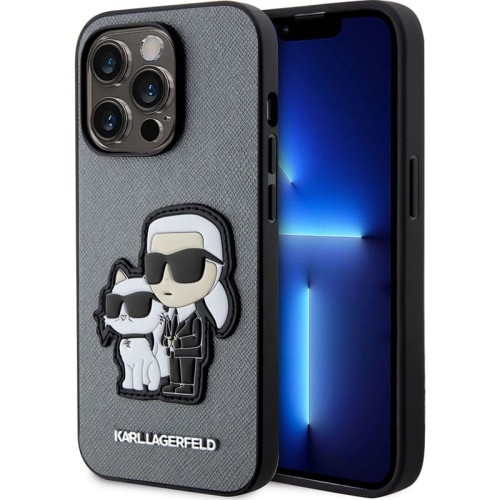 Image of Etui Karl Lagerfeld Hard Case Saffiano Karl and Choupette do iPhone 14 Pro, szare