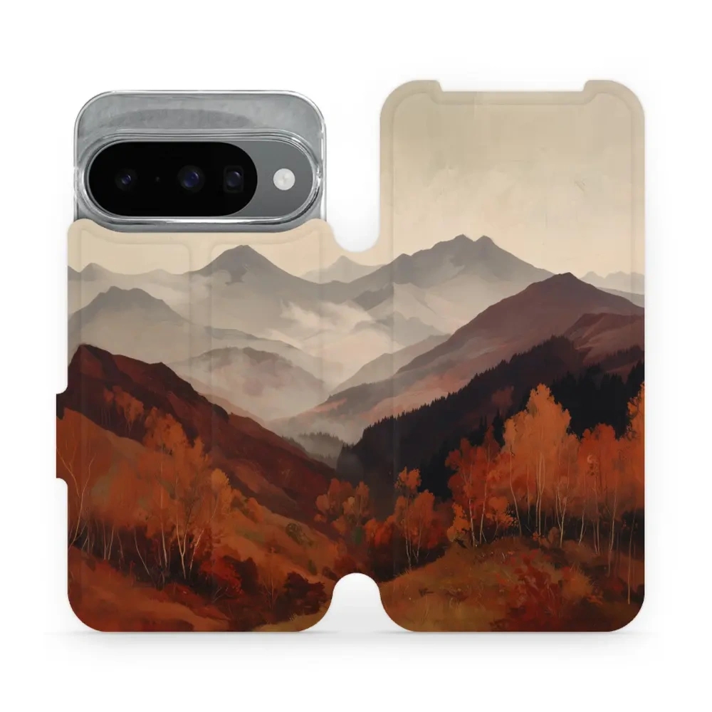 Etui z klapką do Google Pixel 10, Mobiwear Book, mglista dolina w górach