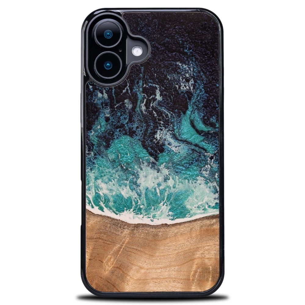 Drewniane etui do iPhone 17, Bewood Unique Dream Island, niebiesko-brązowe