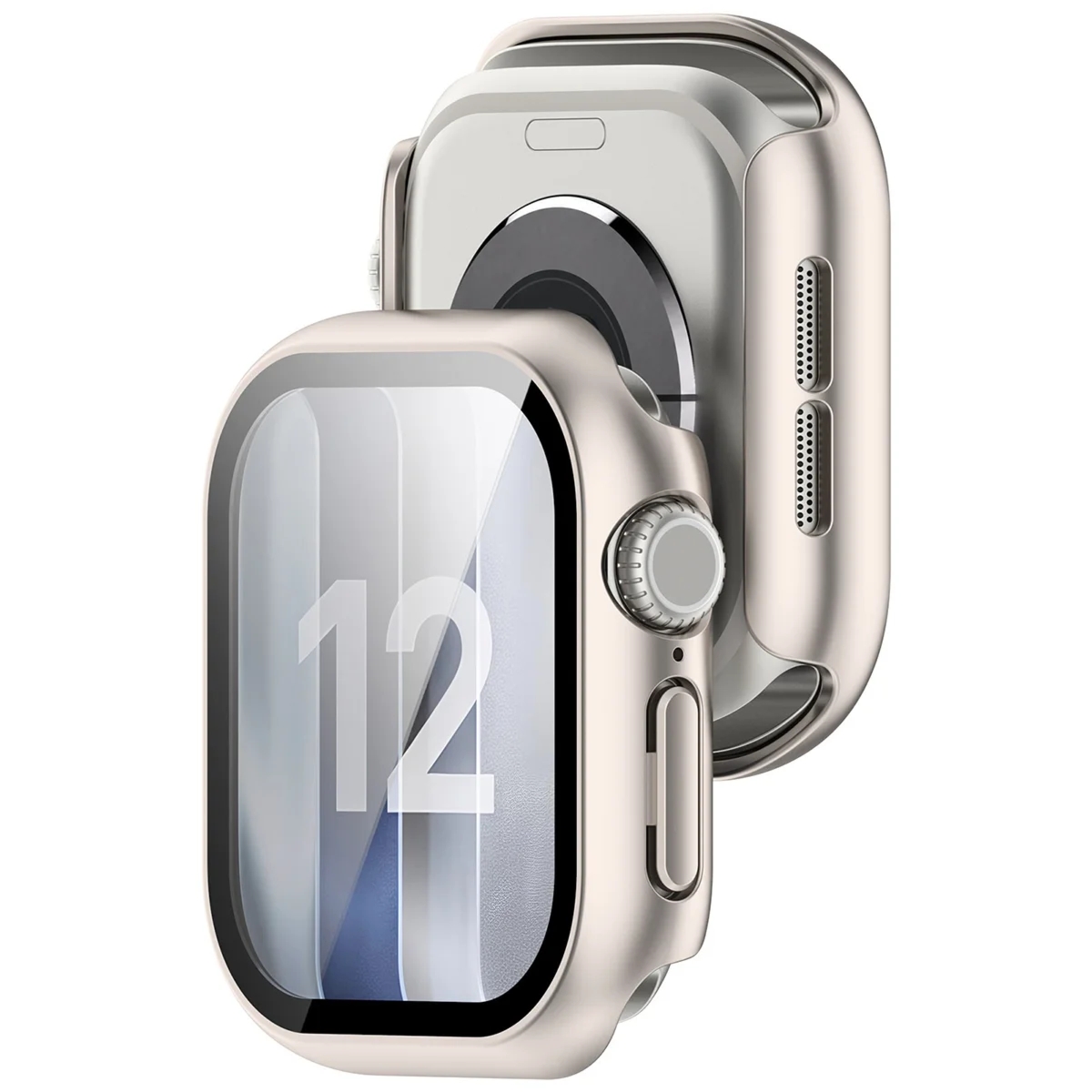 Etui ze szkłem do zegarka Bizon Case Watch Adamo do Apple Watch Series 12 42mm, satynowo-szampańskie