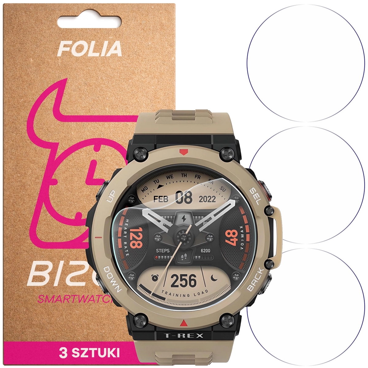 Folia ochronna na ekran zegarka Bizon Watch Film HydroFlex do Amazfit T-Rex 2, 3 sztuki