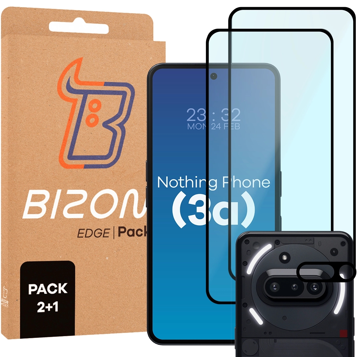 Image of 2x Szkło + szybka na aparat Bizon Edge 2 Pack do Nothing Phone (3a)