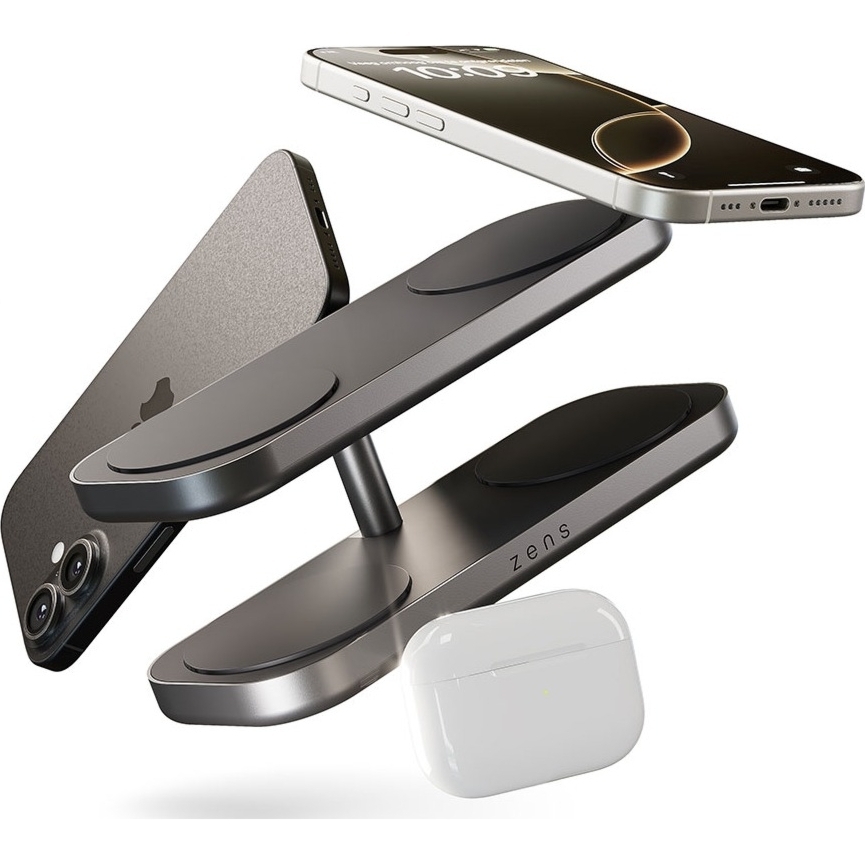 Ładowarka bezprzewodowa 4w1 Qi2 4x15W, ZENS Quattro Wireless Charger Pro 4 MagSafe, czarna