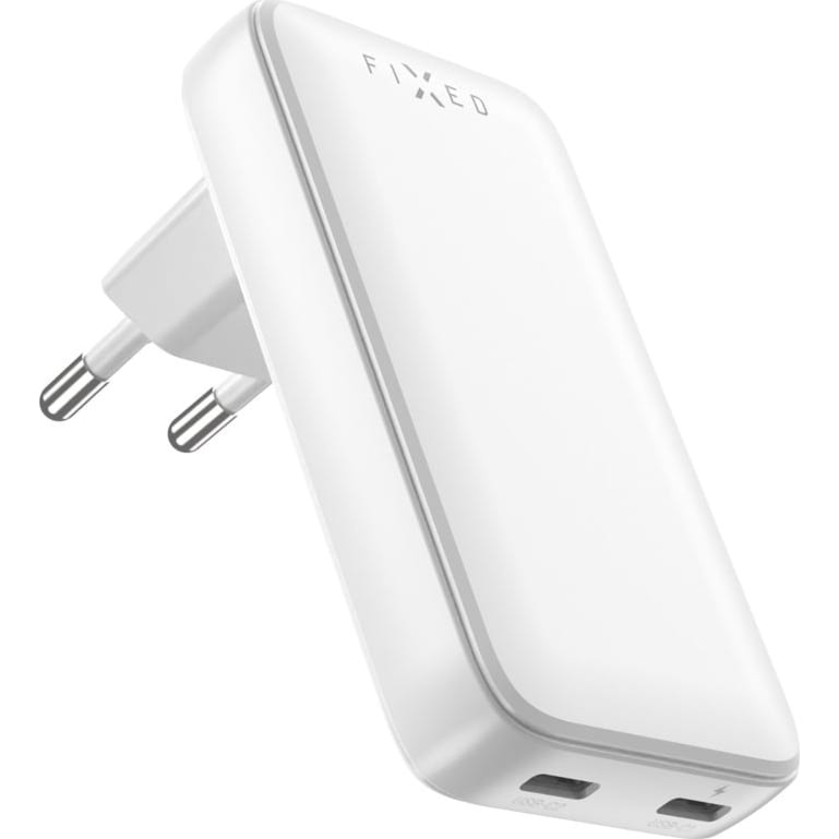Ładowarka sieciowa GaN 2x USB-C PD 3.0, 45W, Fixed Slim Charger, biała
