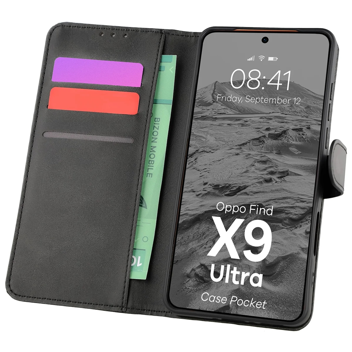 Etui z klapką Bizon Case Pocket do Oppo Find X9 Ultra, czarne
