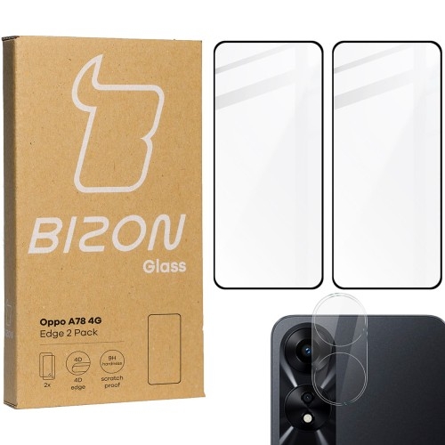 Image of 2x Szkło + szybka na aparat BIZON Edge 2 Pack do Oppo A78 4G