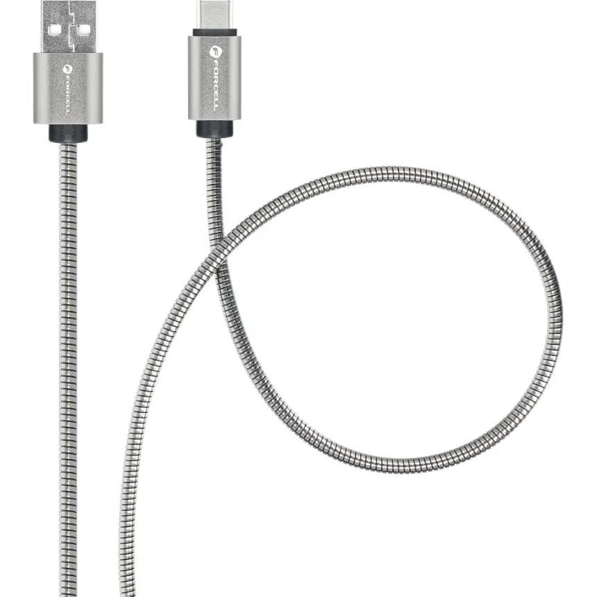 OUTLET: Kabel Forcell C234 USB-A do USB-C, 2,4A, QC3.0, 1 m, srebrny