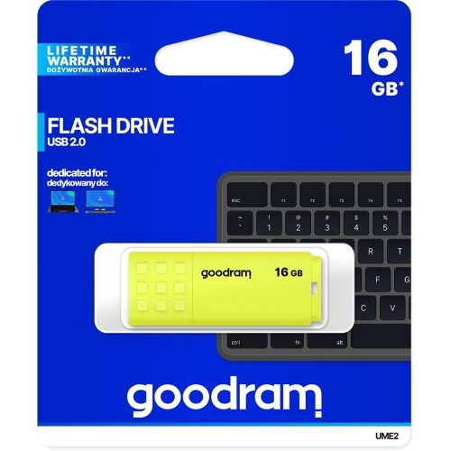 Image of Pendrive USB-A 2.0, Goodram UME2 16 GB, 20MB/s, żółty