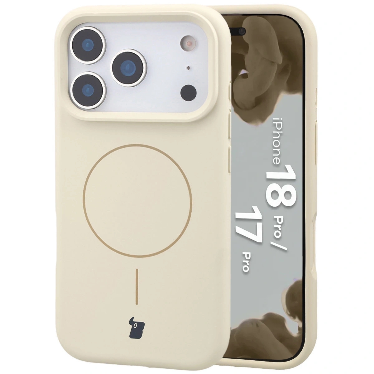 Silikonowe etui z pierścieniem magnetycznym Bizon Soft Case Magnetic do iPhone 18 Pro / 17 Pro, écru
