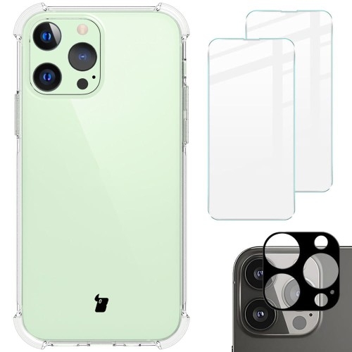 Image of Etui + 2x szkło + obiektyw Bizon Case Clear Pack do iPhone 13 Pro, przezroczyste