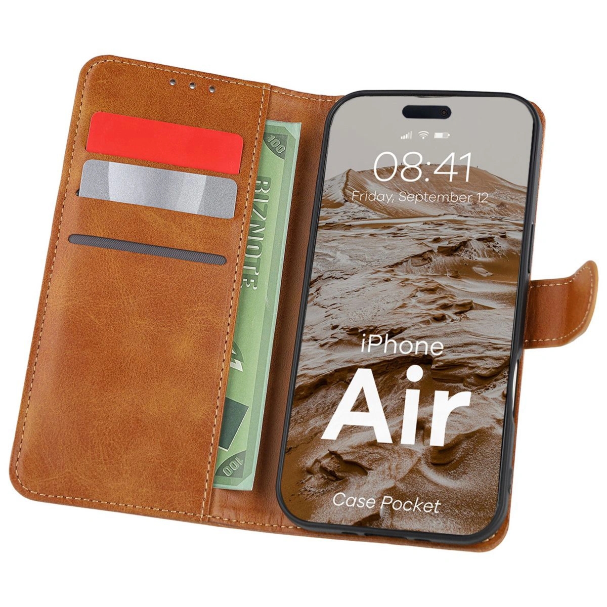 Etui z klapką Bizon Case Pocket do iPhone Air, brązowe