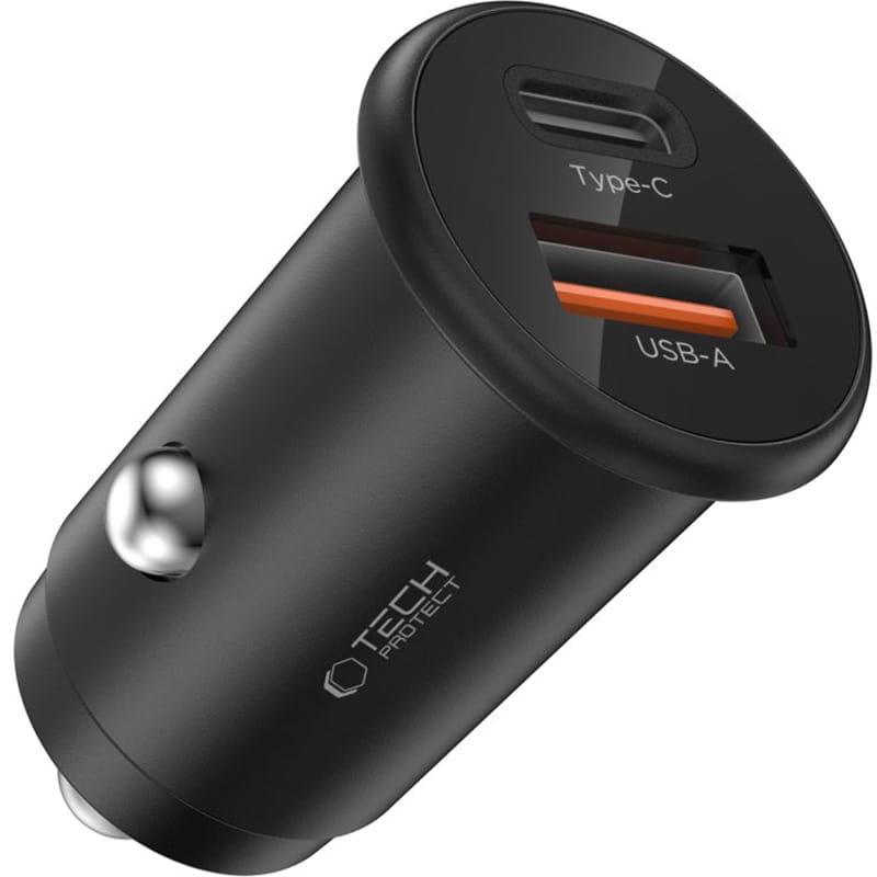 Image of Ładowarka samochodowa Tech-Protect CC02, QC 3.0, PD 35W, 1x USB-A, 1x USB-C, czarna