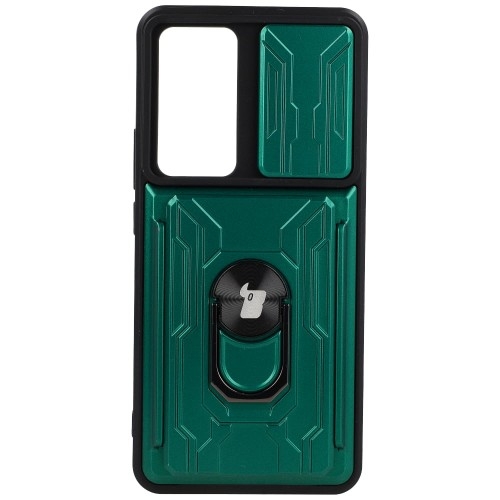 Image of Etui Bizon Case Camshield Card Slot Ring do Xiaomi 12T, zielone