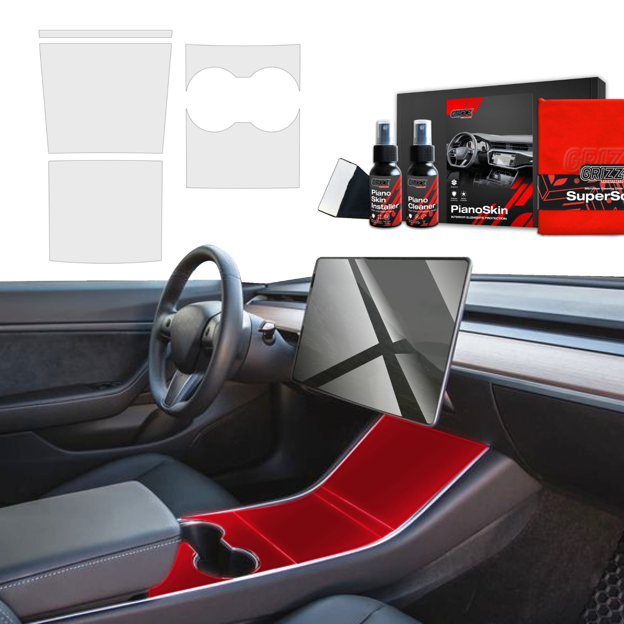 4w1 Grizz Protector folia ochronna do wnętrza Tesla Model Y (2020-2024) Antyodciskowa PianoSkin