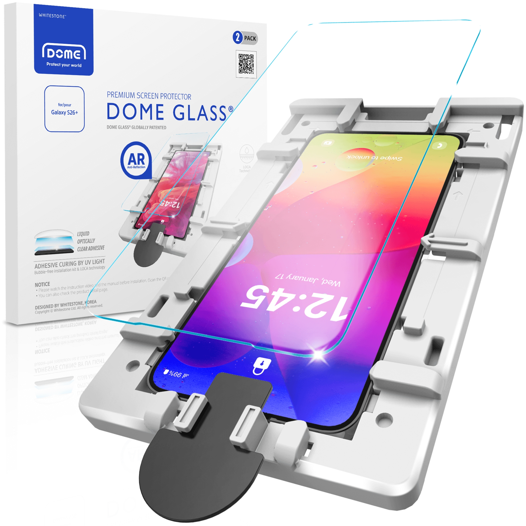 OUTLET: Szkło antyrefleksyjne Whitestone Dome Glass AR z lampą UV do Galaxy S26+, 2 szt.