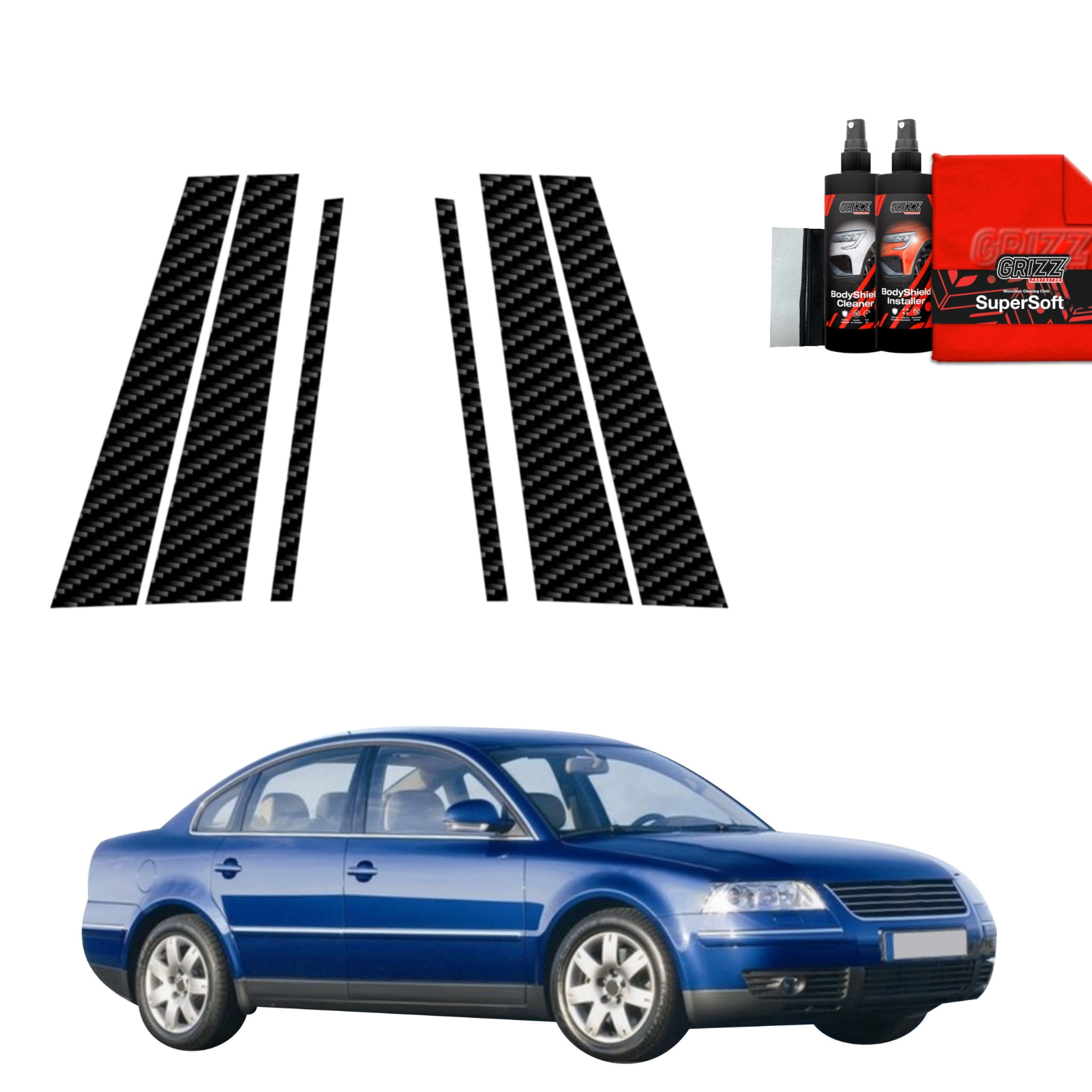6w1 Folia karbonowa Grizz Protector na słupki do Volkswagen Passat B5 Sedan Facelifting (2000-2005)