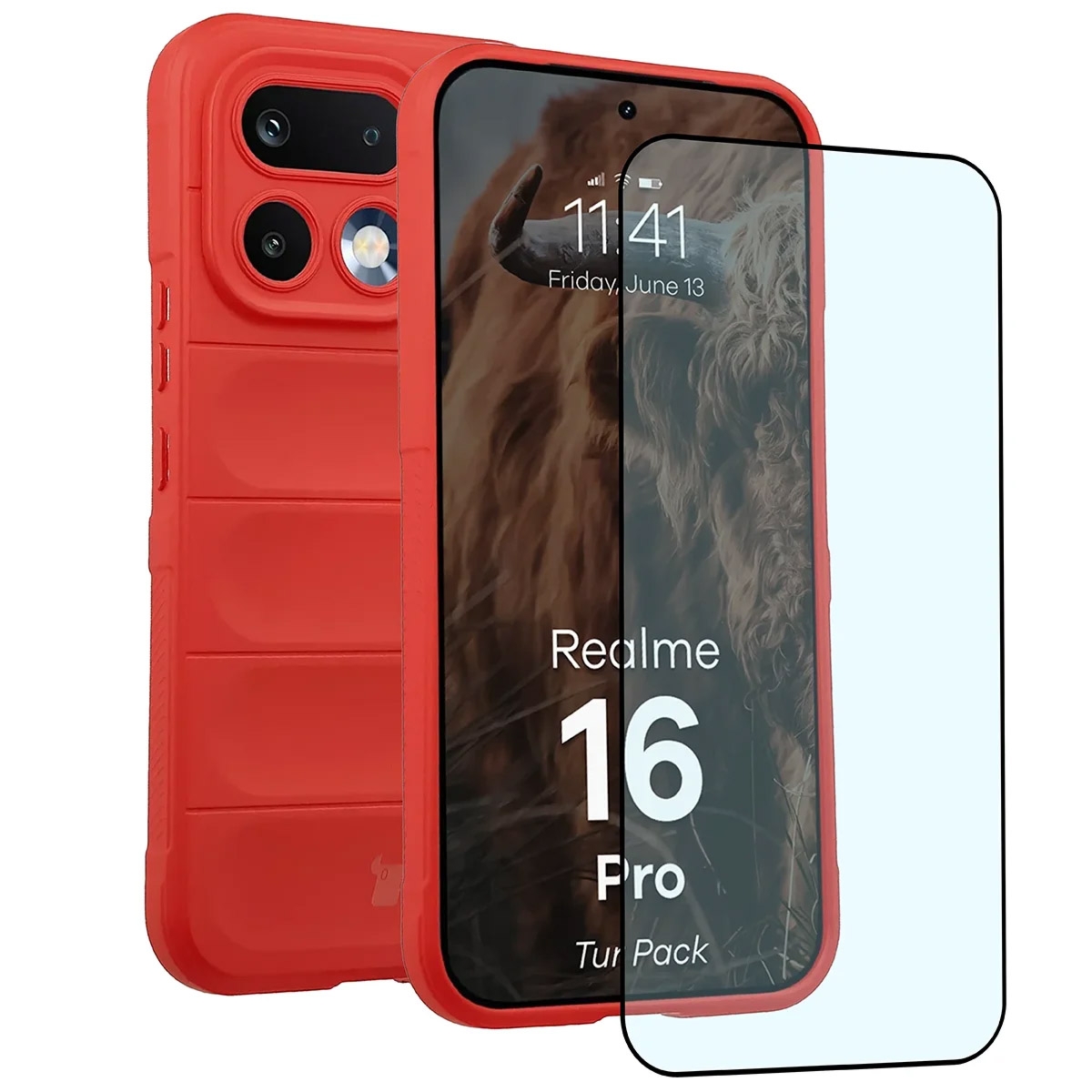 Pancerne etui + szkło hartowane Bizon Tur Pack do Realme 16 Pro 5G, czerwone