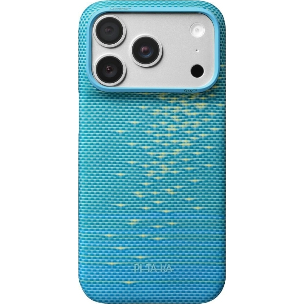 Etui aramidowe Pitaka Ultra-Slim Case do MagSafe, do iPhone 18 Pro / 17 Pro, niebiesko-zielone z kevlarem