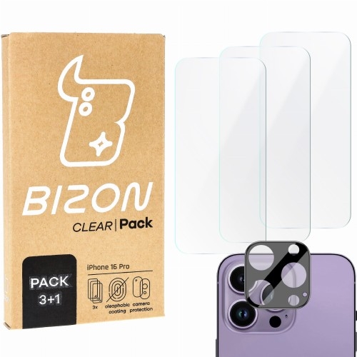 Image of 3x Szkło hartowane + szybka na aparat Bizon Clear 2 Pack do iPhone 16 Pro