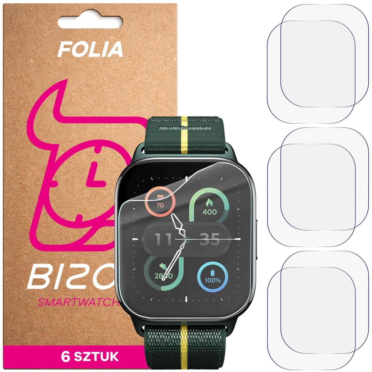 Folia ochronna na ekran zegarka Bizon Watch Film HydroFlex do Motorola Moto Watch Fit, 6 sztuk