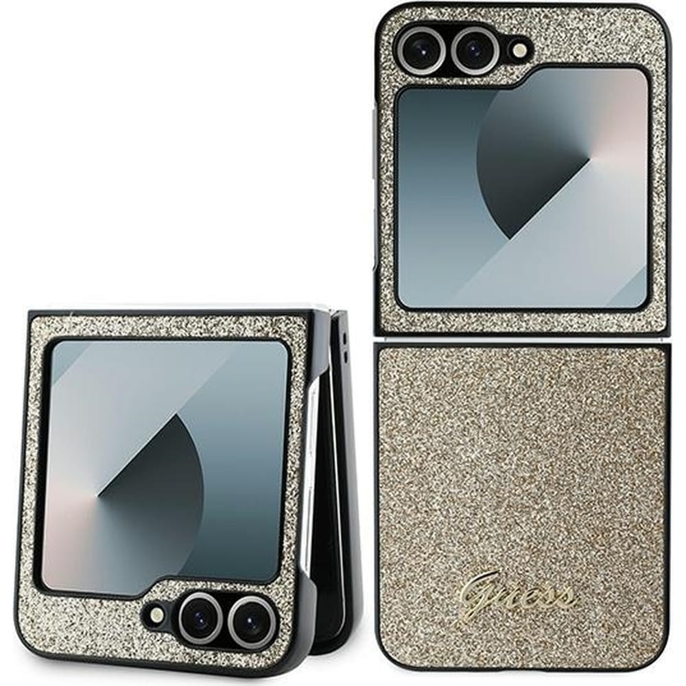 Image of Etui Guess Hardcase Glitter Script do Galaxy Z Flip7 FE / Z Flip6, złote