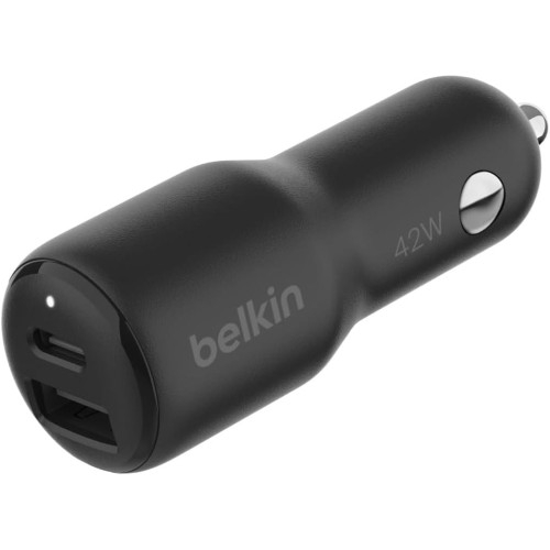 Image of Ładowarka samochodowa Belkin Boost Car MFi PD3.0 PPS 3A USB-C USB-A 30W+12W, czarna