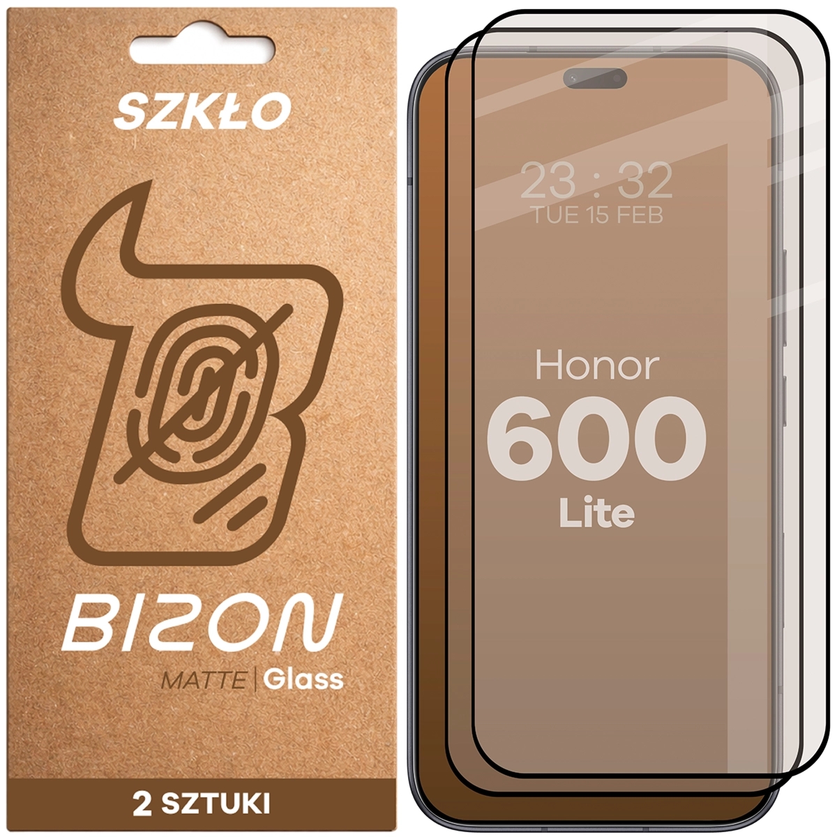 Matowe szkło hartowane Bizon Glass Matte Duo do HONOR 600 Lite 5G, czarna ramka, 2 sztuki