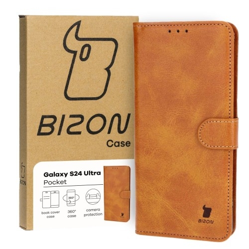 Image of Etui z klapką Bizon Case Pocket do Galaxy S24 Ultra, brązowe