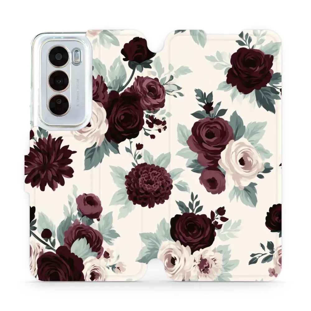 Etui z klapką do OPPO Reno12 Pro, Mobiwear Book, róże z szałwią na kremie