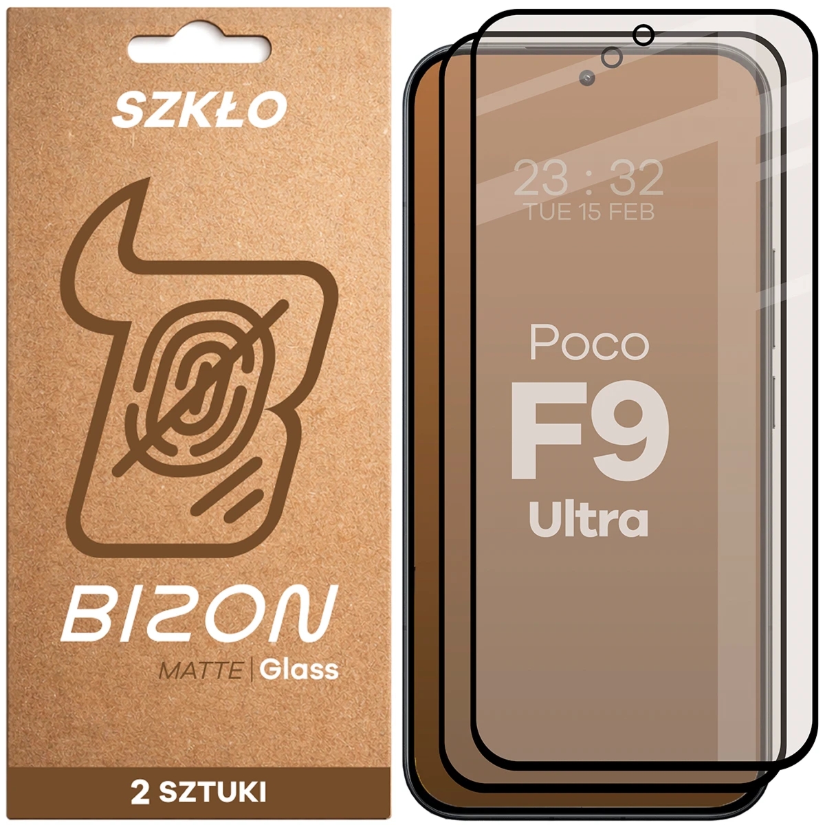 Matowe szkło hartowane Bizon Glass Matte Duo do Xiaomi POCO F9 Ultra, czarna ramka, 2 sztuki