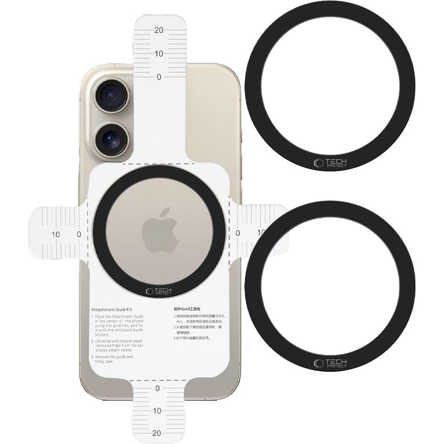 Image of Blaszki magnetyczne Tech-Protect MMP-100 2in1 Magnetic MagSafe Ring dla etui bez MagSafe, 2 sztuki, czarne