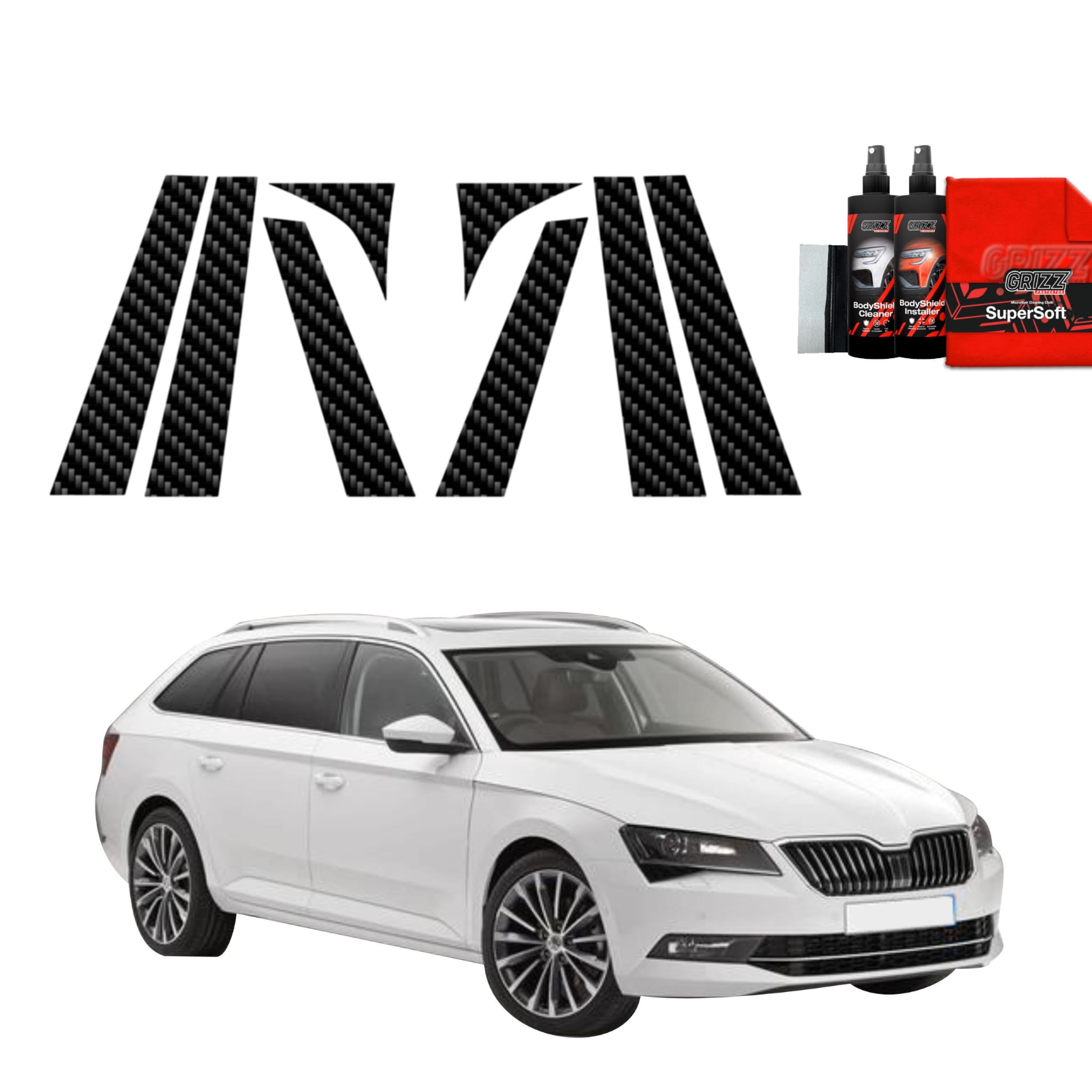 8w1 Folia karbonowa Grizz Protector na słupki do Skoda Superb 3 Combi (2015-2019)