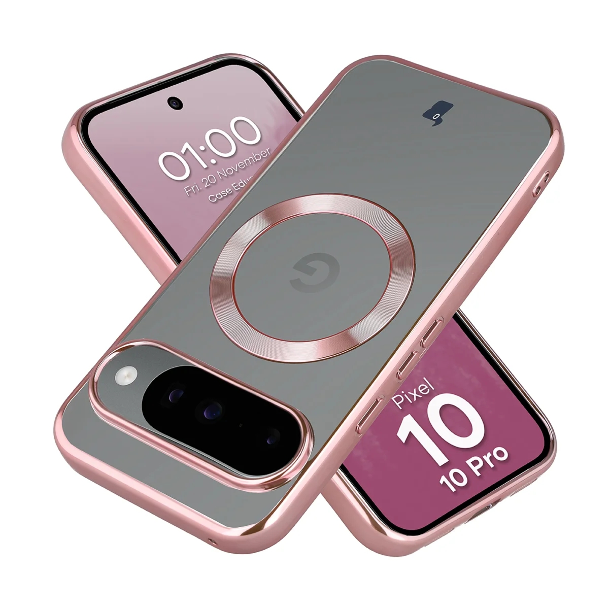 Etui z pierścieniem magnetycznym Bizon Case EduardO do Google Pixel 10 / 10 Pro, przezroczysto-różowe