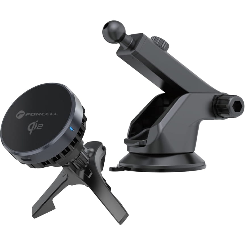 Image of Uchwyt samochodowy na szybę / deskę rozdzielczą / kartkę nawiewu Forcell F-Grip Cool Mag, ładowanie Qi2 15W do MagSafe, czarne