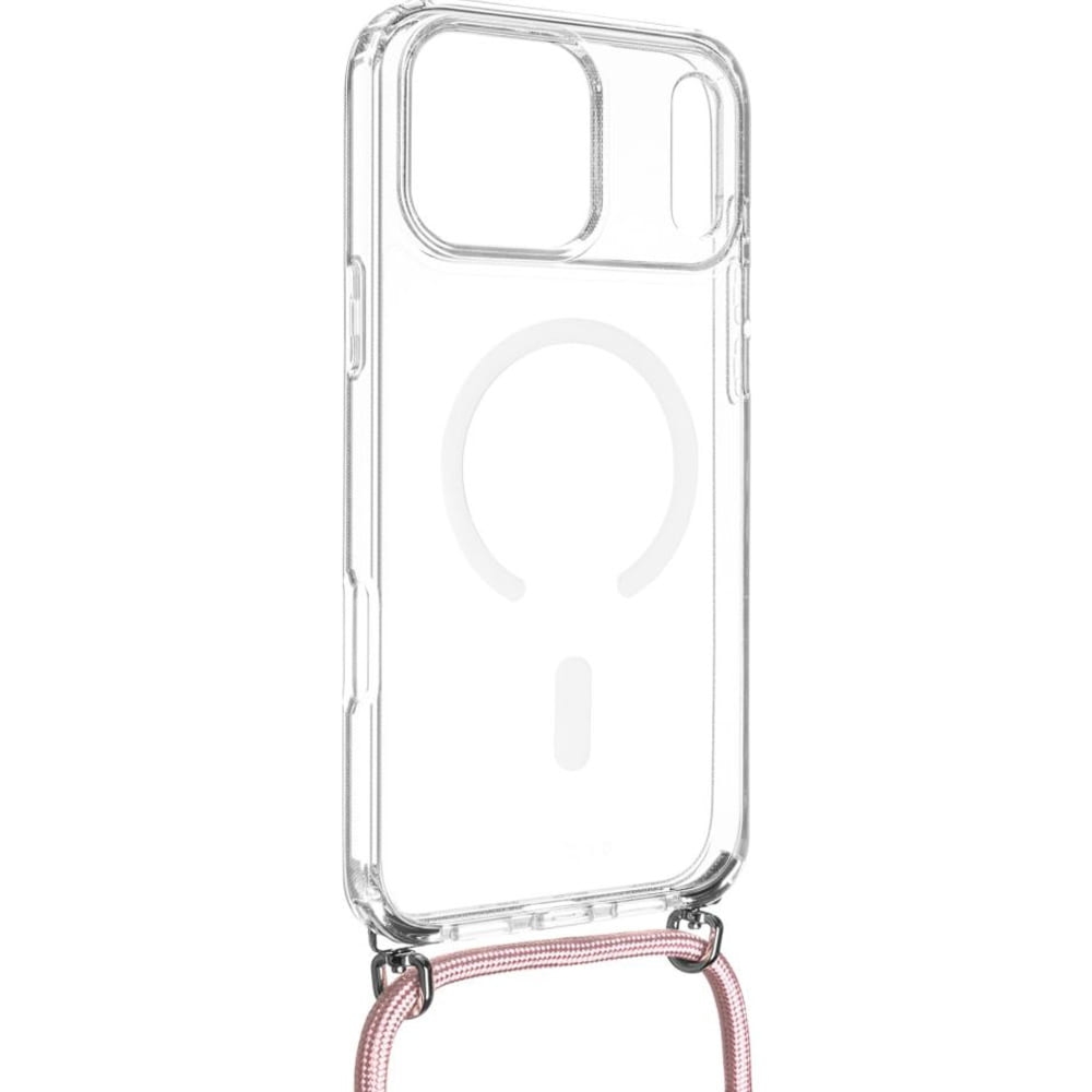 OUTLET: Etui FIXED MagPure Neck do MagSafe do iPhone 17 Pro Max, przezroczyste z różową smyczką