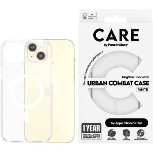 Image of Etui CARE by PanzerGlass Urban Combat Case MagSafe do iPhone 15 Plus, przezroczyste z białym