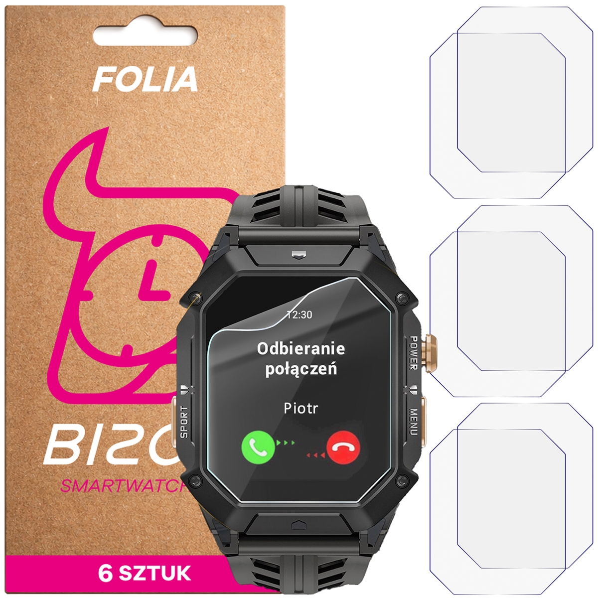 Folia ochronna na ekran zegarka Bizon Watch Film HydroFlex do JG Smart JGS-X1, 6 sztuk