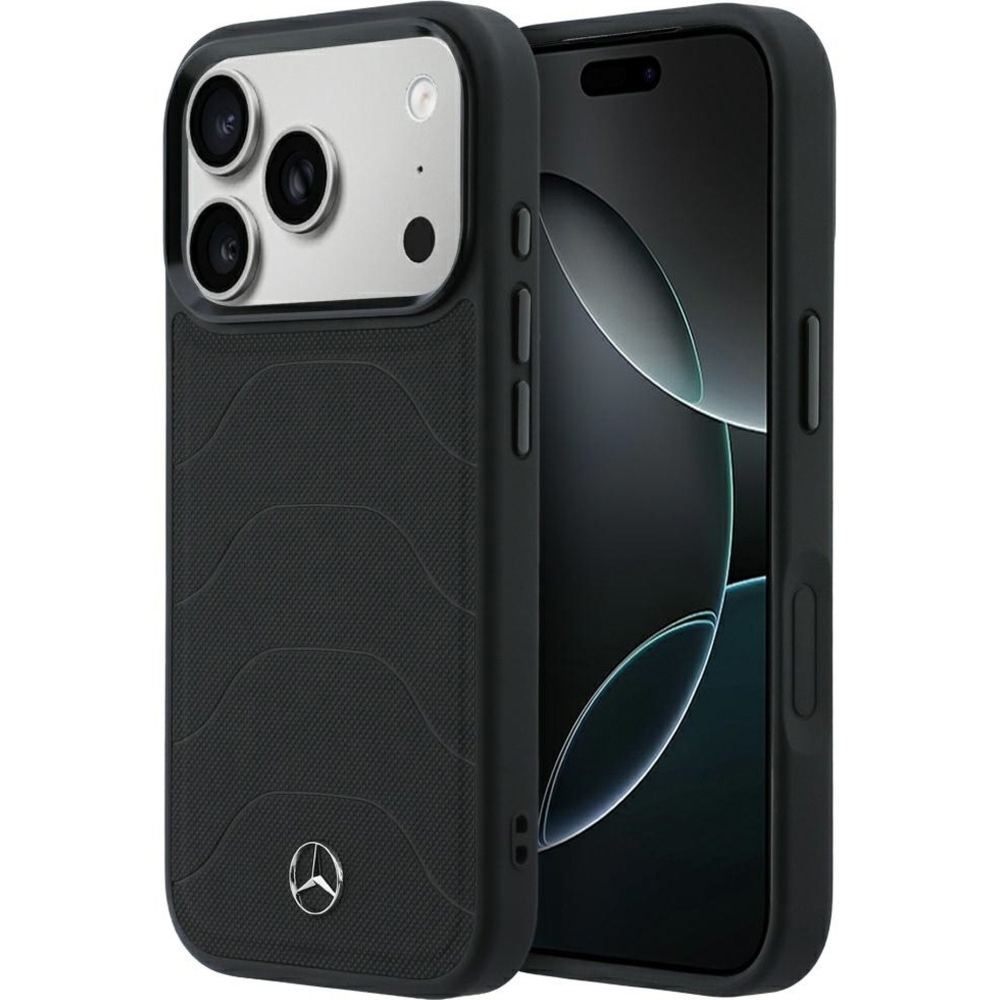 Etui Mercedes-Benz Leather Mesh Bow Line do iPhone 18 Pro / 17 Pro, do MagSafe, czarne