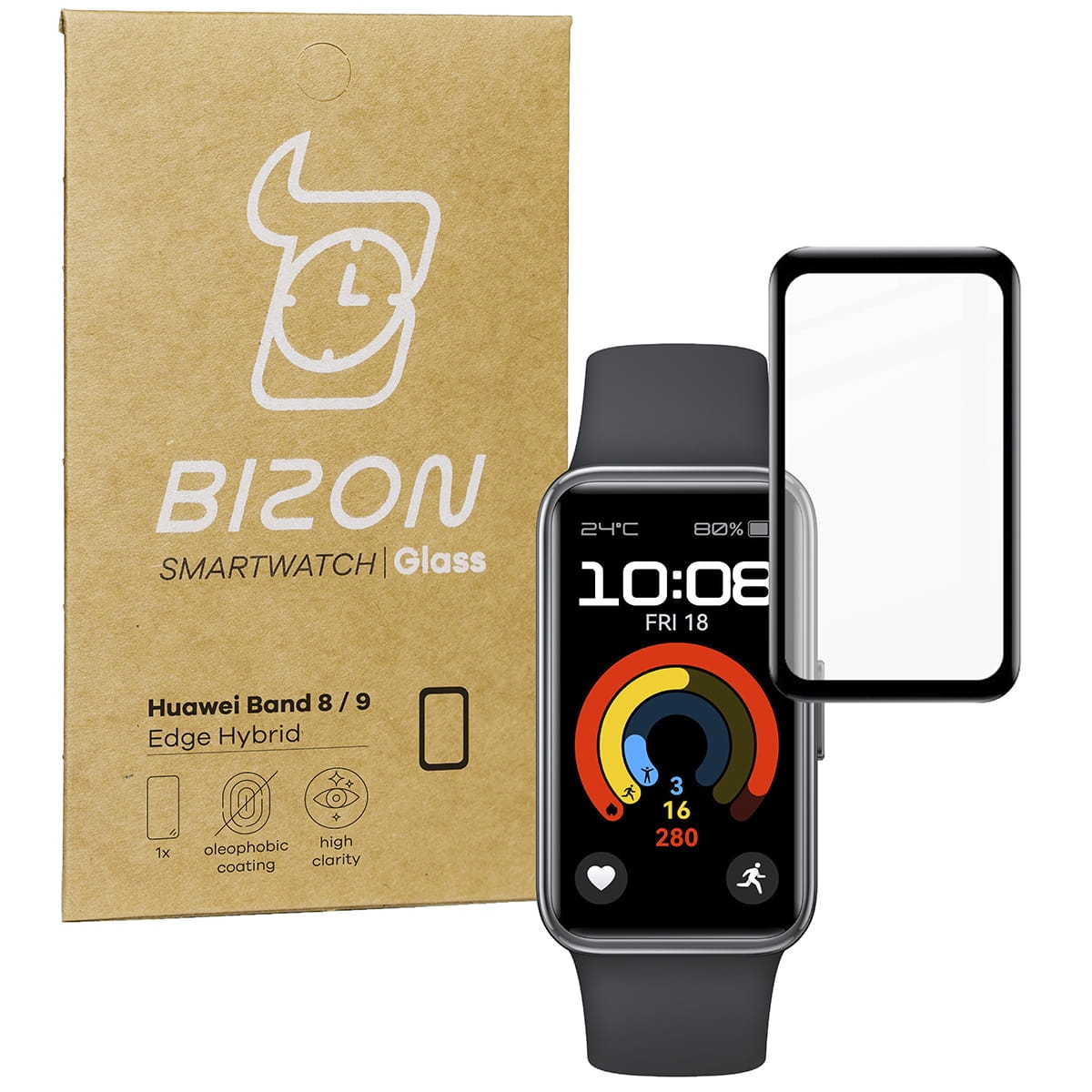 Image of Szkło hybrydowe Bizon Glass Watch Edge Hybrid dla Huawei Band 9 / Band 8, czarne