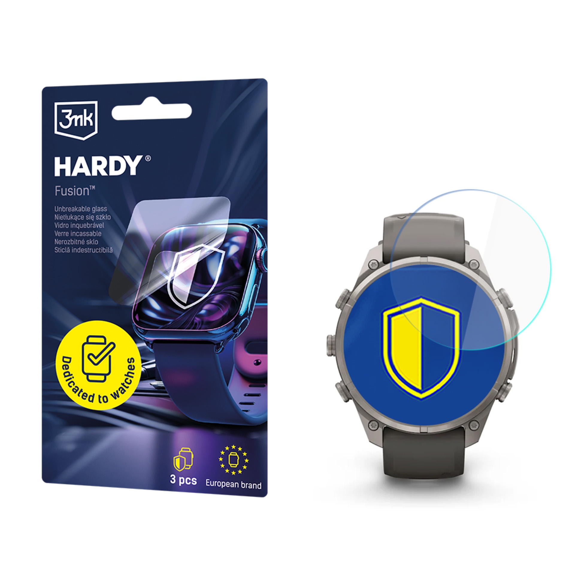 Szkło hybrydowe na smartwatch, 3mk Hardy Fusion do Garmin Fenix 9 Pro Solar 51mm, 3 sztuki