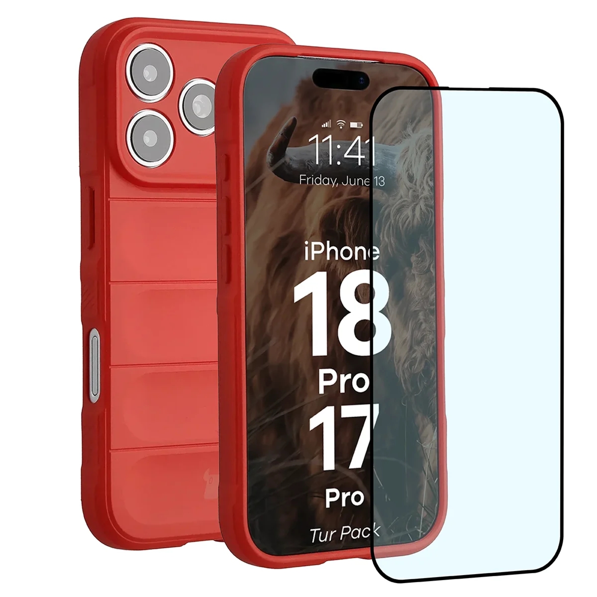 Pancerne etui + szkło hartowane Bizon Tur Pack do iPhone 18 Pro / 17 Pro, czerwone