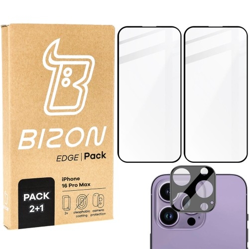 Image of 2x Szkło + szybka na aparat Bizon Edge 2 Pack do iPhone 16 Pro Max