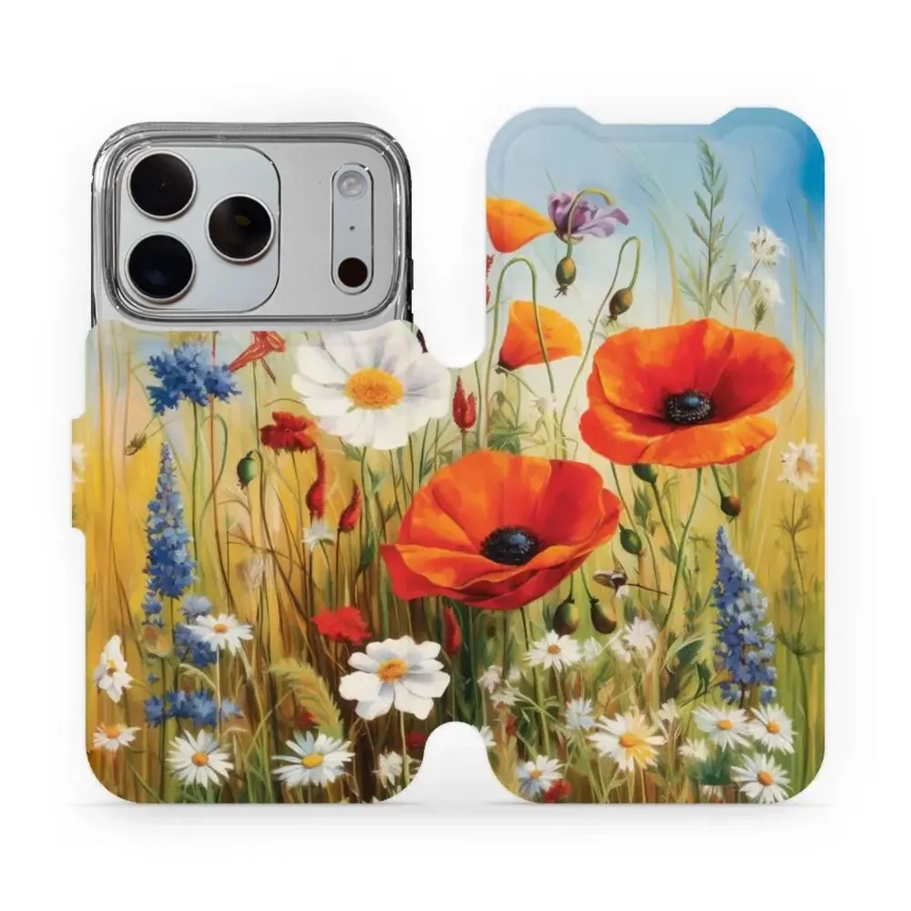 Etui z klapką do iPhone 18 Pro, Mobiwear Book, łąkowe kwiaty
